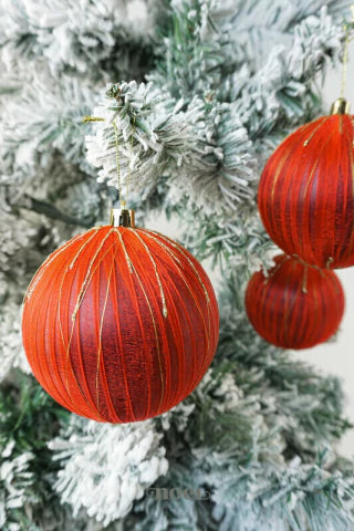 Bola decorada Natal fita vermelha c/ detalhes dourado - 10cm c/3