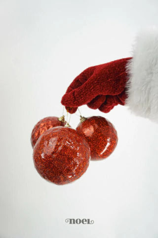 Bola decorada Natal glitter verniz vermelho - 8cm c/3