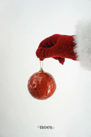 Bola decorada Natal glitter verniz vermelho - 8cm c/3