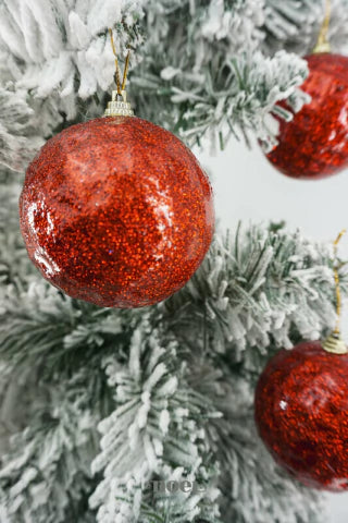 Bola decorada Natal glitter verniz vermelho - 8cm c/3