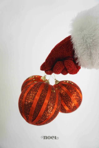 Bola decorada Natal c/ fitilhos cetim/glitter - 10cm c/ 3