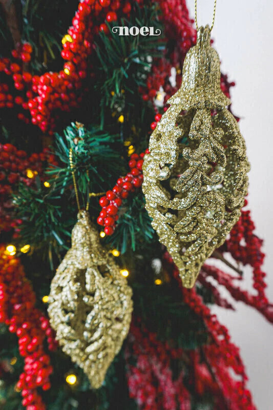 Pendente Natal pingente vazado c/ glitter dourado - 15cm c/2