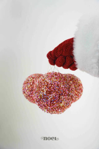 Bola decorada Natal paetê c/ glitter rosa/furta-cor - 10cm c/3