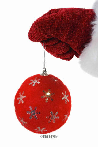 Bola decorada Natal veludo vermelho c/ flocos de neve prata - 10cm c/3