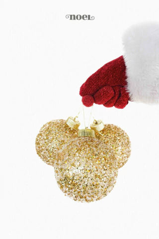 Bola decorada Natal pedraria dourado/branco - 10cm c/3