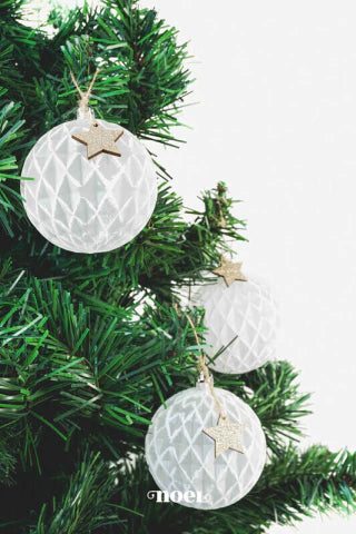 Bola decorada Natal texturizada branco - 8cm c/3