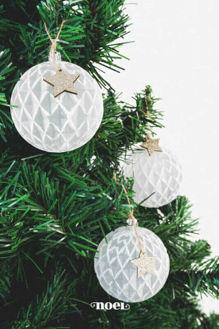 Bola decorada Natal texturizada branco - 8cm c/3