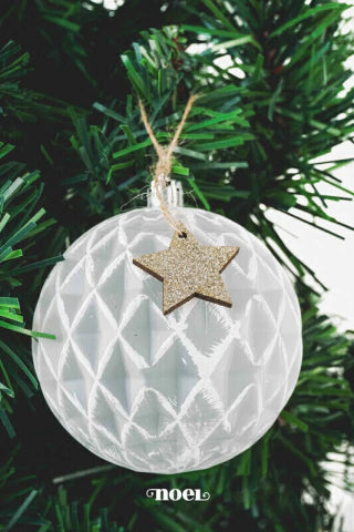 Bola decorada Natal texturizada branco - 8cm c/3