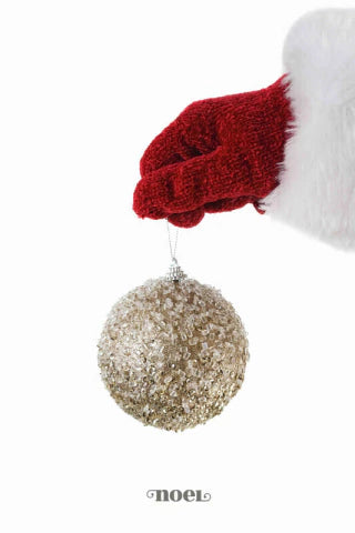 Bola decorada Natal paetê/pedraria champanhe/branco - 10cm c/3