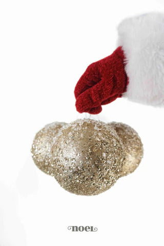 Bola decorada Natal paetê/pedraria champanhe/branco - 10cm c/3