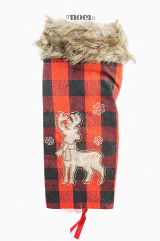 Saquinho Natal Xadrez/Rena Preto/Vermelho/Nude - 30cm