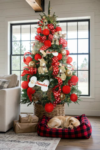 Kit Árvore Faça Você Mesmo Pet Cachorro Família - Vermelho/Branco - 1,50m a 1,80m