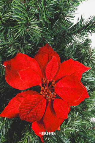Flor natalina poinsettia tecido veludo c/ glitter vermelho - 27cm c/1