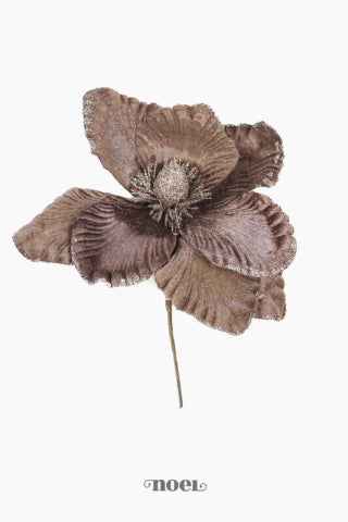 Flor natalina poinsettia veludo/glitter marrom - 24cm c/1