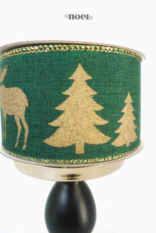 Fita Natal Aramada c/ Renas/Árvores Verde/Dourado - 6.3cmx9.14m - c/1