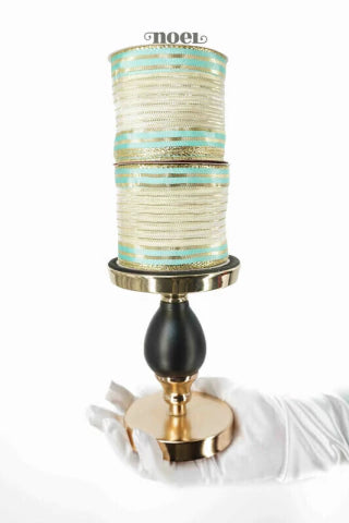 Fita Natal aramada organza c/ listras dourado/verde - 6,3cmx9,14m c/1