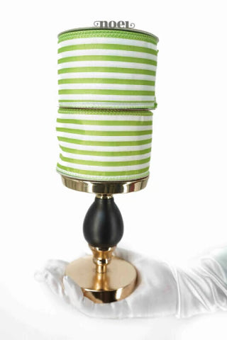 Fita aramada poliéster c/ listras verde claro/branco - 6,3cmx9,14m c/1