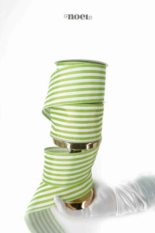 Fita aramada poliéster c/ listras verde claro/branco - 6,3cmx9,14m c/1