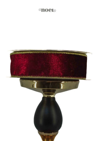 Fita Natal Aramada Veludo Bordô/Dourado - 3.8cmx9.14m - c/1