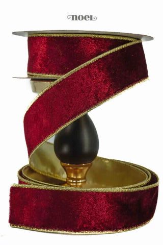 Fita Natal Aramada Veludo Bordô/Dourado - 3.8cmx9.14m - c/1
