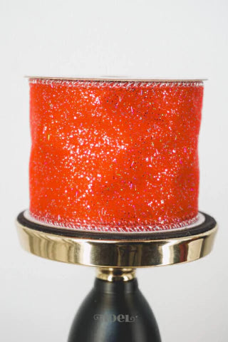 Fita Natal aramada organza glitter vermelho/prata - 6,3cmx9,14m c/1