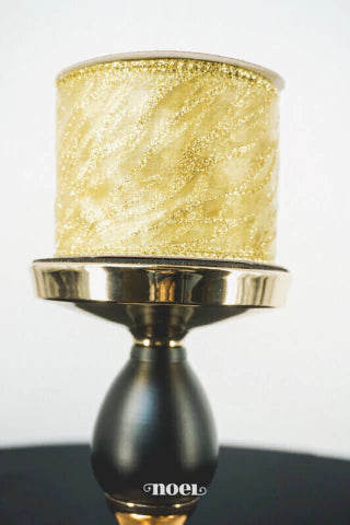 Fita Natal aramada organza c/ detalhes glitter dourado - 6,3cmx9,14m c/1