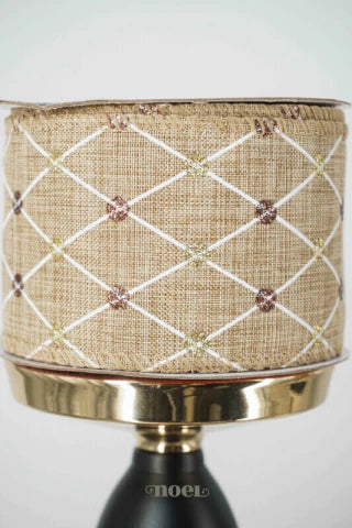 Fita aramada poliéster losango c/ detalhes glitter nude/off-white/dourado - 6,3cmx9,14m c/1