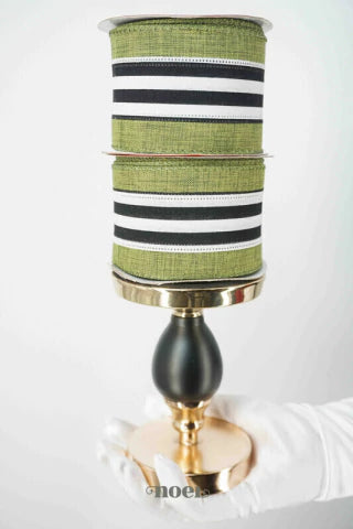 Fita aramada poliéster c/ listras verde/preto/branco - 6,3cmx9,14m c/1