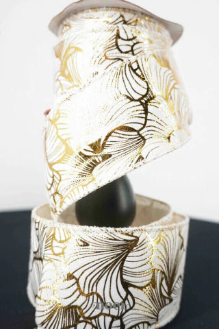 Fita Natal aramada veludo c/ detalhes dourado/branco - 6,3cmx9,14m c/1