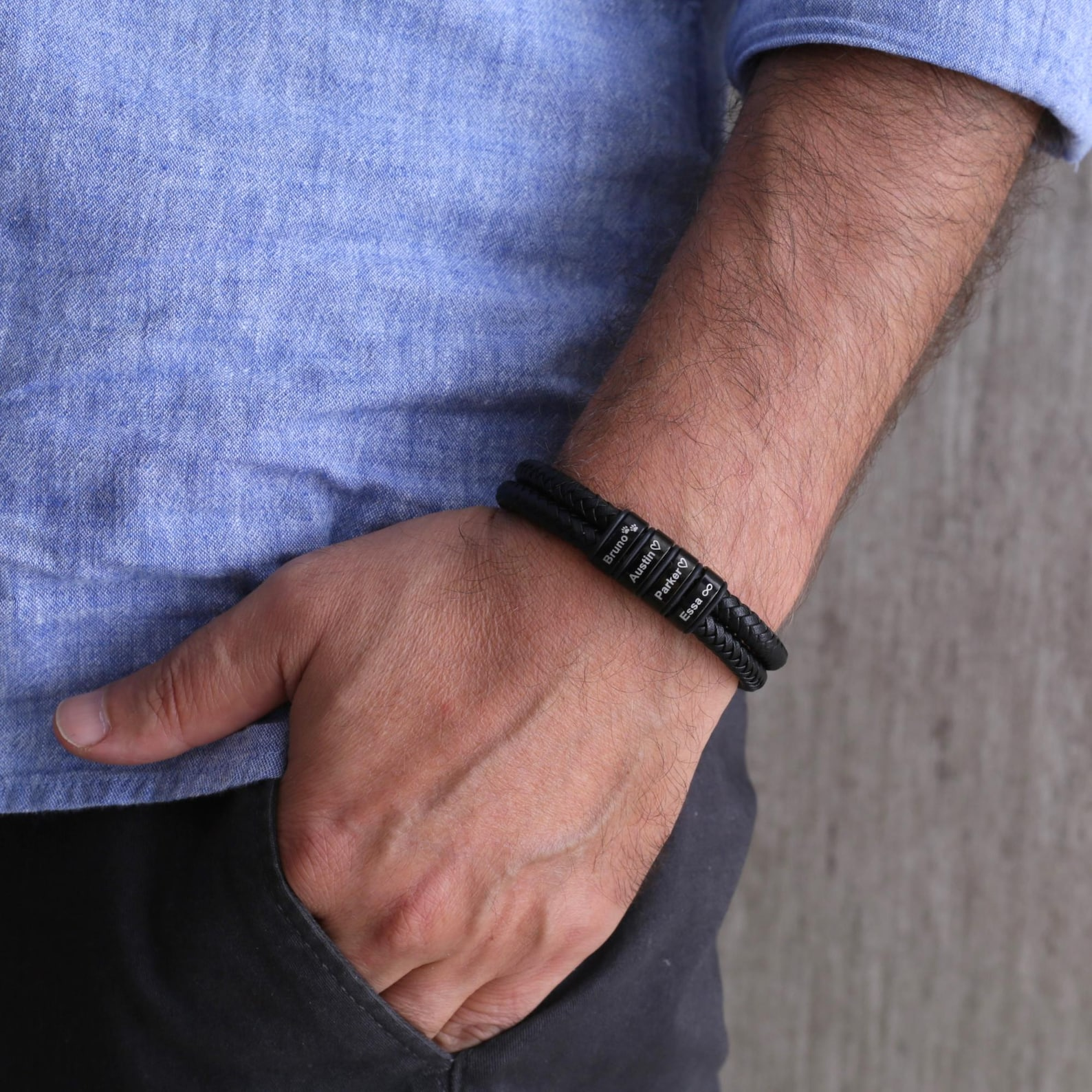 Bracelete Masculino Personalizável com nomes - Grave o nome da sua família com 50% OFF + Frete Grátis