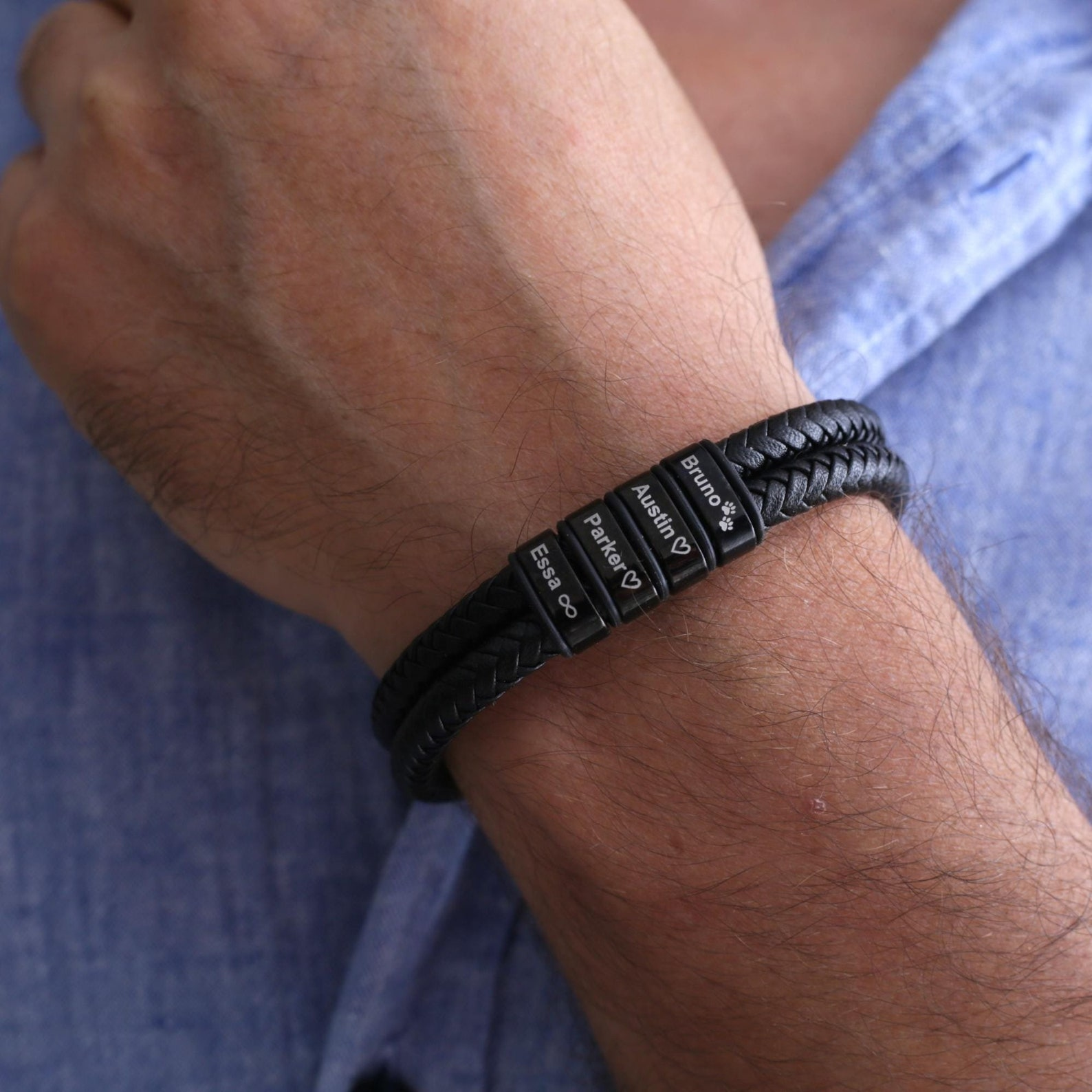 Bracelete Masculino Personalizável com nomes - Grave o nome da sua família com 50% OFF + Frete Grátis