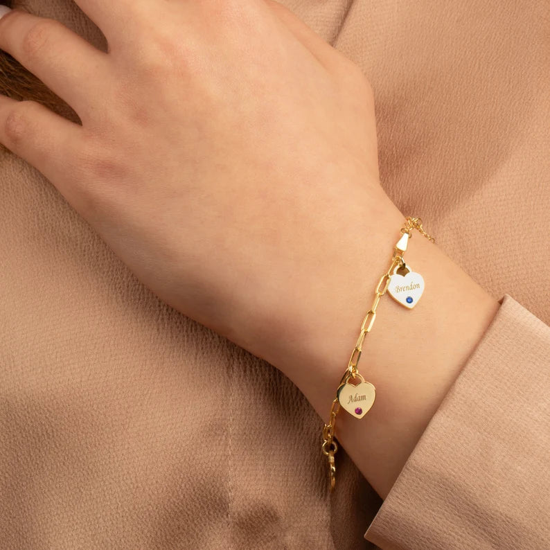 Bracelete personalizável com nome da família - Em aço inoxidável - Nomes gravados a laser