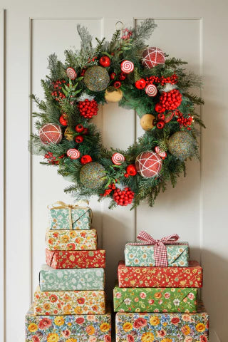 Kit Para Guirlanda Faça Você Mesmo Confeitos Verde/Vermelho