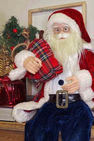 Papai Noel sentado vermelho/azul c/ lanterna - 60cm