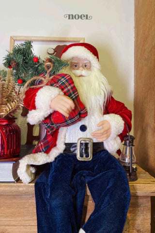Papai Noel sentado vermelho/azul c/ lanterna - 60cm