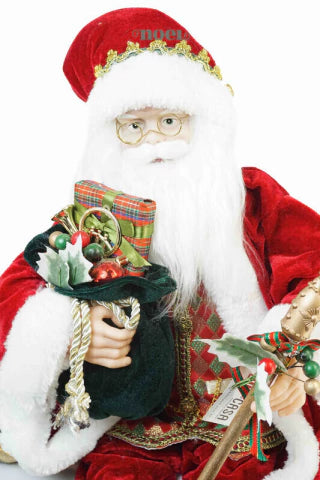 Papai Noel Sentado Clássico Vermelho/Verde Veludo - 60cm