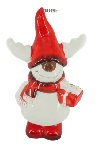 Rena c/ cachecol porcelana vermelho/branco - 18cm