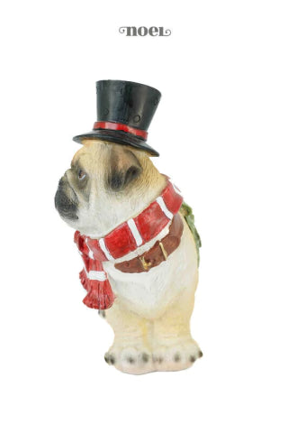 Cachorro Natalino c/ Cartola Resina Nude/preto - 17cm