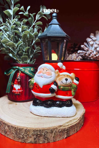 Papai Noel/rena resina lanterna c/led vermelho/branco c/1 - 20cm