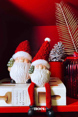 Papai noel sentado resina/tecido vermelho/branco - 27cm