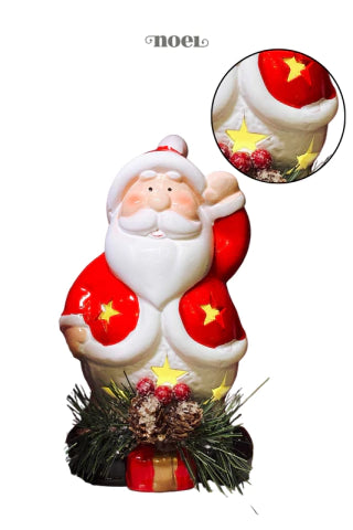 Papai Noel c/ Led Resina Vermelho/Branco - 15cm