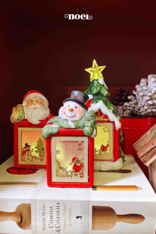 Lanterna papai noel c/ led porcelana vermelho/branco c/1 - 12cm