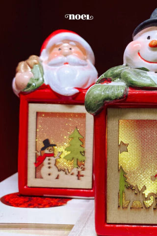 Lanterna papai noel c/ led porcelana vermelho/branco c/1 - 12cm