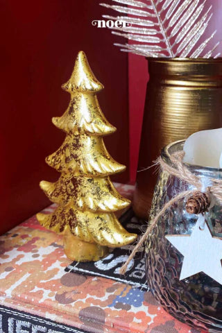 Árvore natal resina dourado - 15 cm